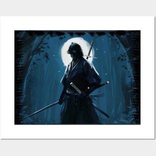 Samurai in the dark night Posters and Art